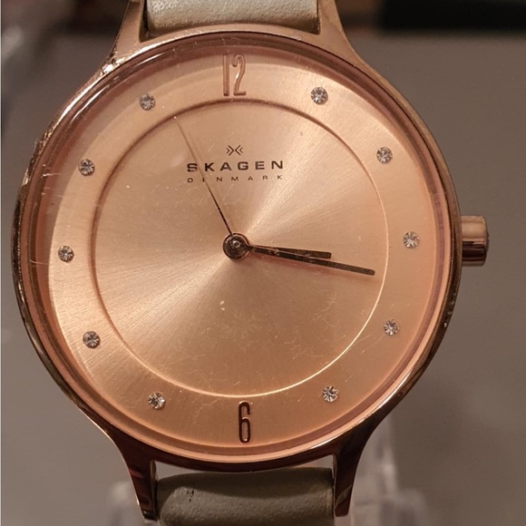 Skagen Accessories - Skagen Denmark SK2148 Rose Gold Rhinestone Leather Women's Watch